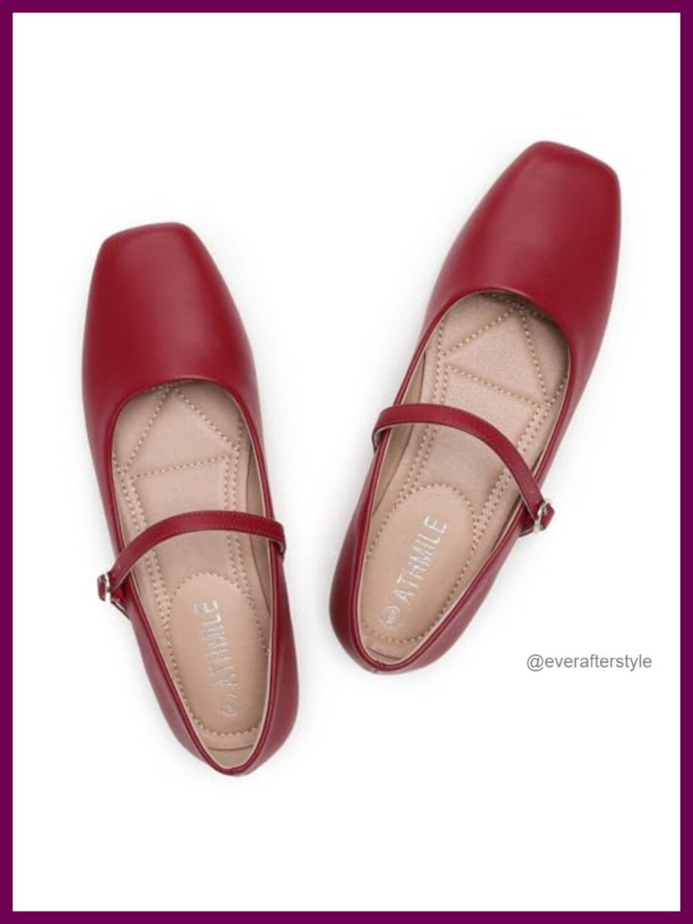 Mary Jane Ballet Flats Square Toe Buckle Flats for Women Memory Foam